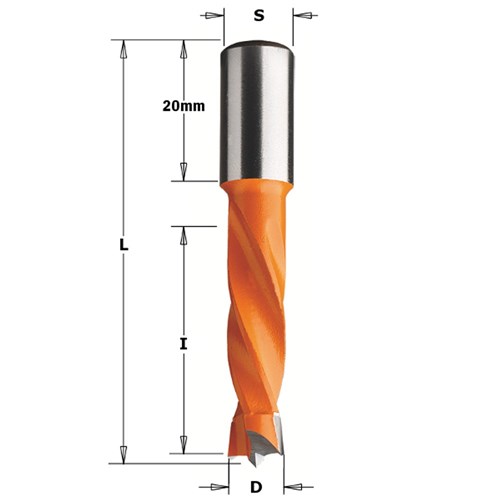CMT TCT 4 Flute Dowel Drills for Through Holes - LH - 5mm diameter - 57.5mm length